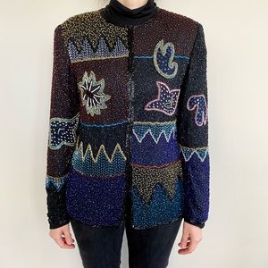 Vintage Allure 100% silk beaded abstract pattern jacket. 🖤